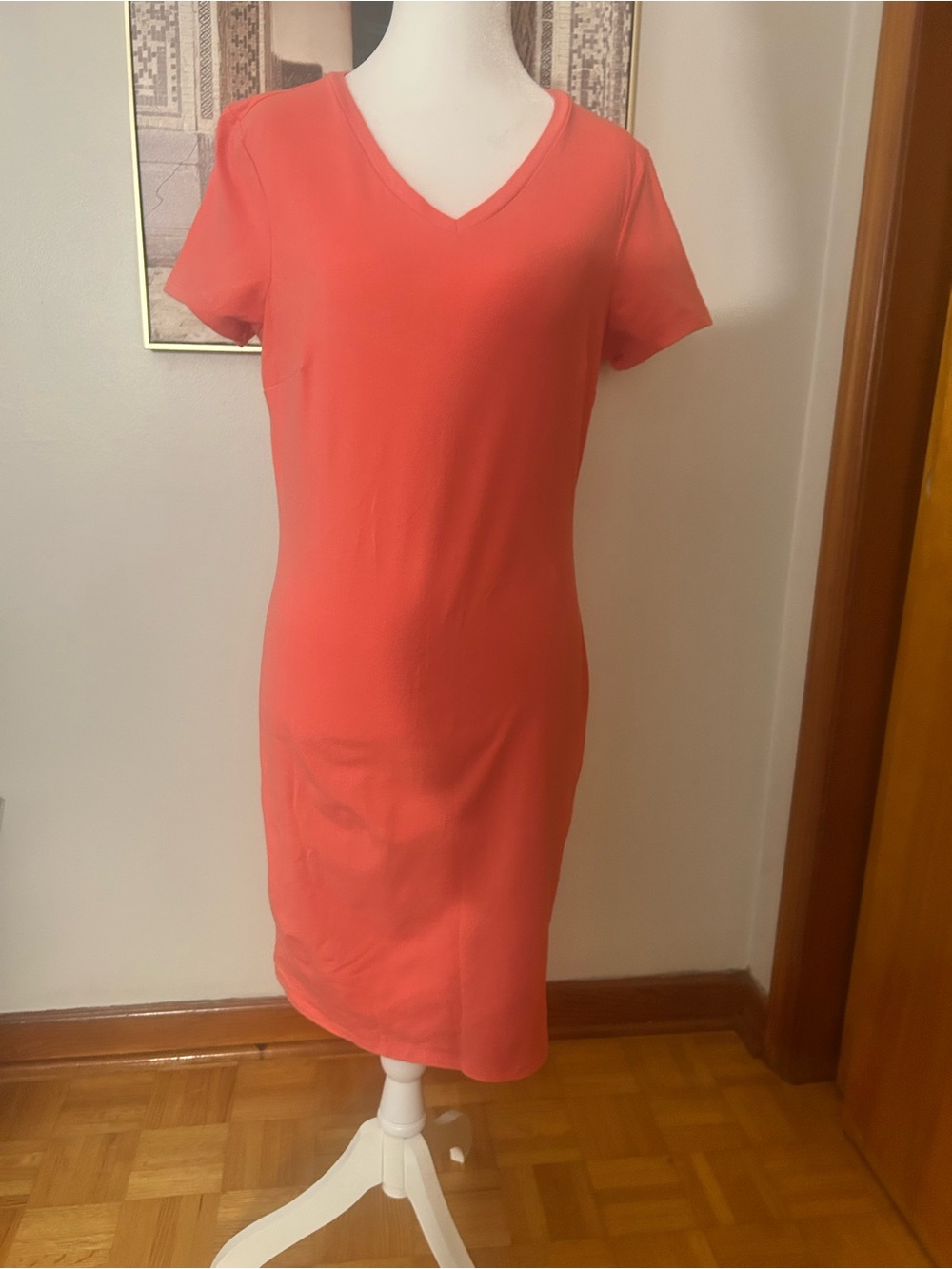Old Navy Coral V-Neck Short Sleeve Midi Dress
